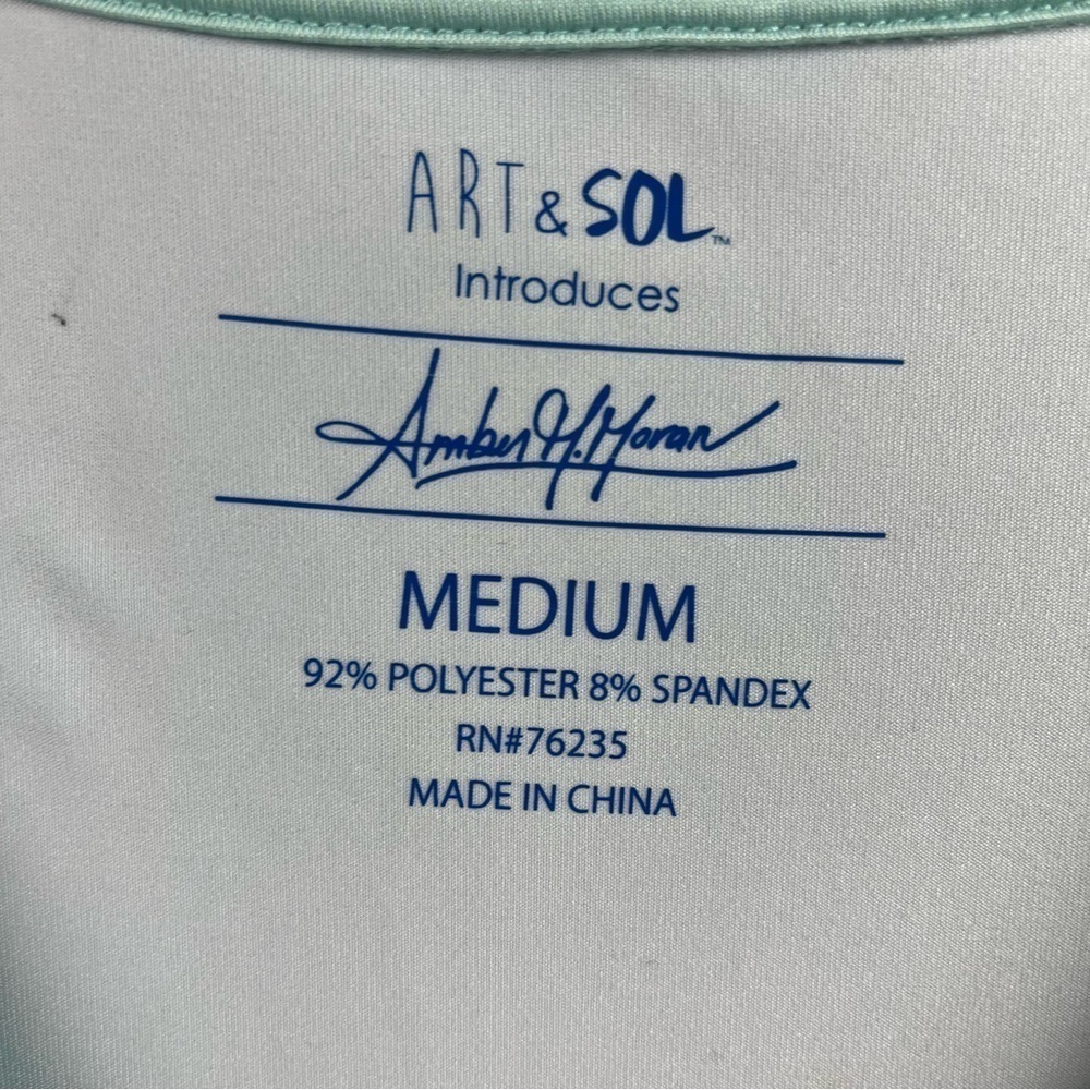 Art & Sol Amber Moran Womens Shirt Seafoam Fishing Lures Stretch V Neck Medium - Picture 8 of 10
